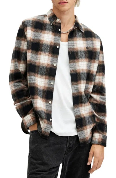Allsaints Mercy Plaid Cotton Flannel Button-up Shirt In Rusty Orange
