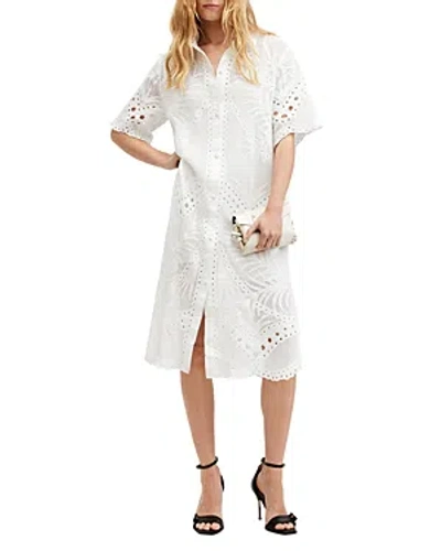 Allsaints Meria Broderie Cotton Open Embroidery Shirt Dress In Optic White