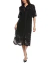 Allsaints Meria Broderie Midi Button Shirt Dress In Black