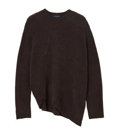 Allsaints Womens Oxblood Red Lock Asymmetric-hem Knitted Jumper Xs In Burgundy