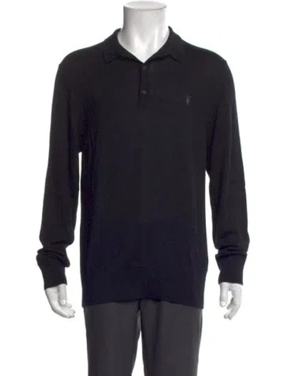 Pre-owned Allsaints Merino Wool Collar Polo Sweater In Black