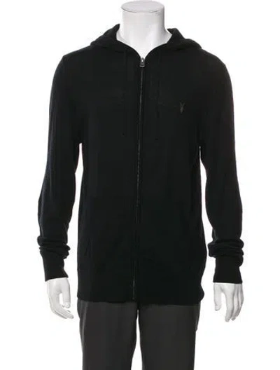 Pre-owned Allsaints Merino Wool Crew Neck Hoodie In Black