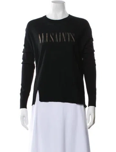 Pre-owned Allsaints Merino Wool Crew Neck Sweater In Black