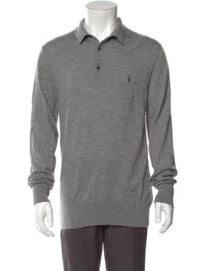 Pre-owned Allsaints Merino Wool Mock Neck Polo Sweater In Gray