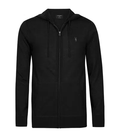 Allsaints Mens Black Raven Slim-fit Cotton-fleece Hoody