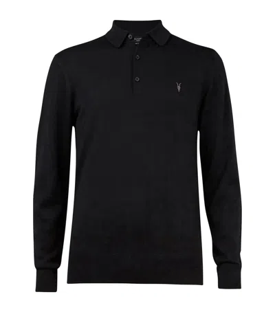 Allsaints Merino Wool Mode Polo Shirt In Black