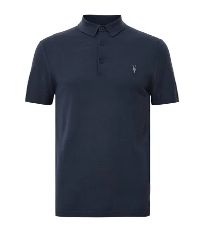 Allsaints Mode Merino Short Sleeve Polo Shirt In Navy Blue