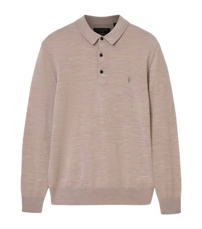 Allsaints Merino Wool Mode Polo Shirt In Neutral