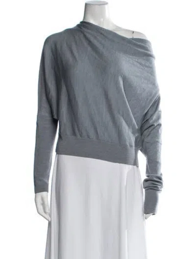 Pre-owned Allsaints Merino Wool Off-the-shoulder Sweater In Blue