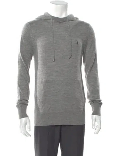Pre-owned Allsaints Merino Wool V-neck Hoodie In Gray