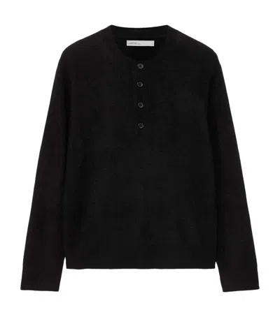 Allsaints Merino Wool Wulf Henley T-shirt In Black