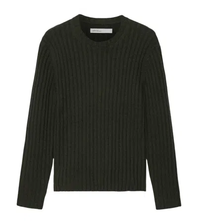 Allsaints Liev Wool Blend Knit Stripe Crewneck Sweater In Black