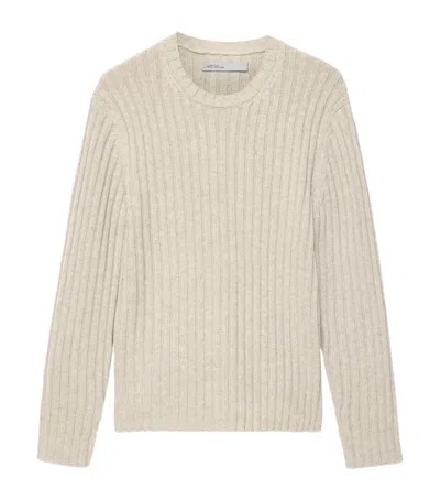 Allsaints Liev Wool Blend Knit Stripe Crewneck Sweater In Gray