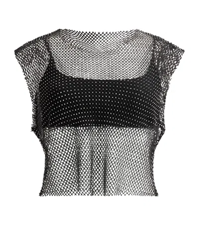 Allsaints Mesh Embellished Calytrix Crop Top In Black