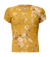 Allsaints Womens Ellie Round-neck Floral-print Stretch-mesh T-shirt Armada Deep Ye In Yellow