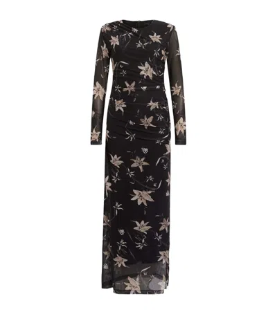 Allsaints Womens Petra Sepia Br Caia Floral-print Stretch-mesh Maxi Dress In Black