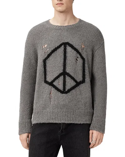 Allsaints Message Wool Blend Crewneck Sweater In Gray