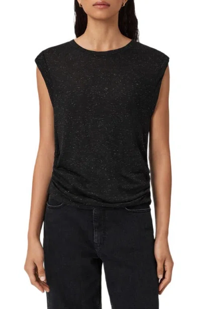 Allsaints Metallic Cap Sleeve Top In Black