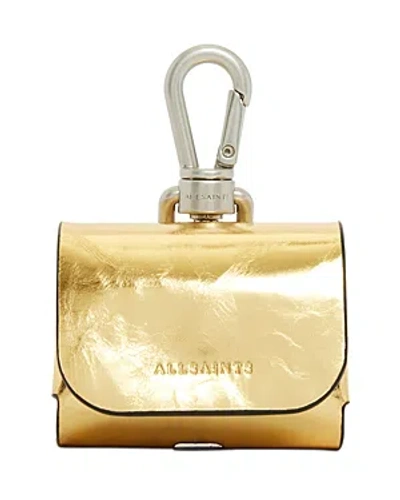 Allsaints Metallic Leather Airpods Case In Gold