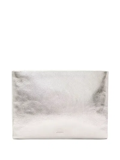 Allsaints Metallic-leather Clutch In Silver
