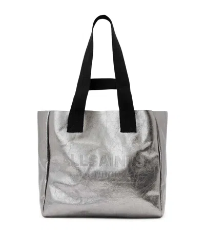 Allsaints Metallic Leather Izzy Tote Bag In Gray