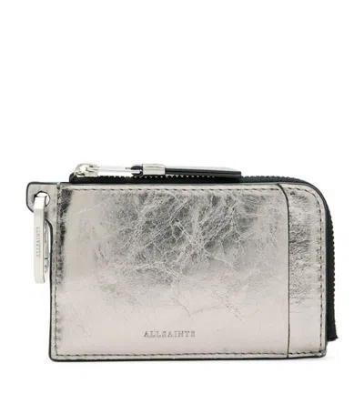 Allsaints Metallic Leather Remy Wallet In Grey