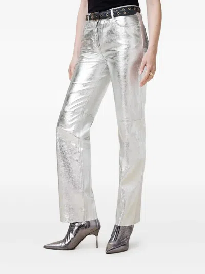Allsaints Metallic-leather Straight-leg Trousers In Silver