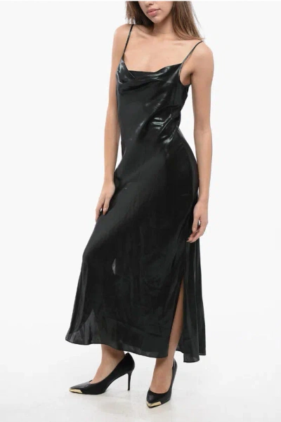 Allsaints Metallic Satin Hadley Slip Dress In Black