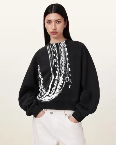Allsaints Metallo Dana Printed Zip Sweatshirt In Black