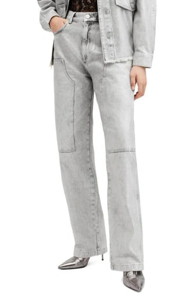Allsaints Mia Carpenter Jeans In Coated Silver