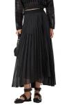 Allsaints Womens Micaela Pleated Chiffon Maxi Skirt Black In Black