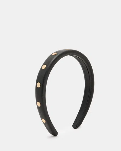 Allsaints Micah Leather Studded Skinny Headband In Black/warm Brass