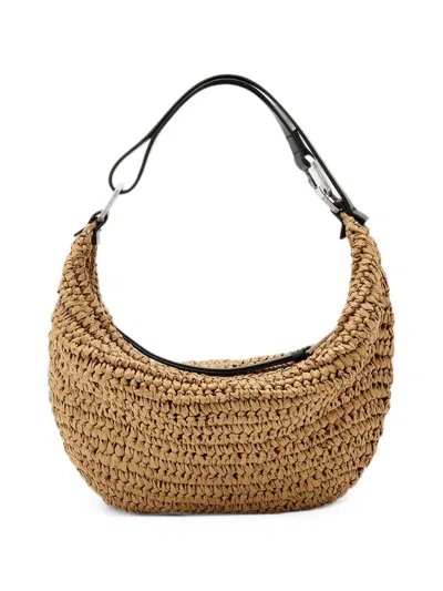 Allsaints Micro Luna Woven-design Crescent Shoulder Bag In Brown