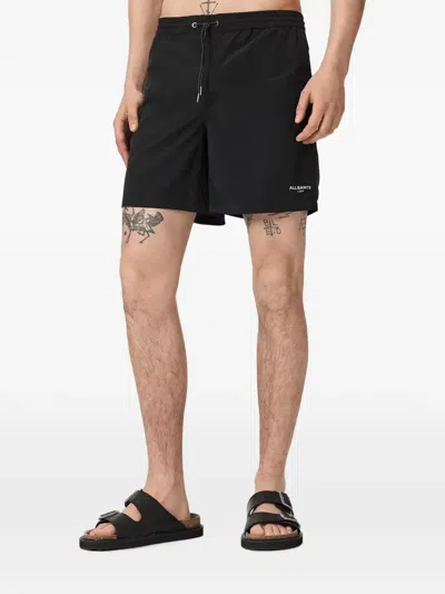 Allsaints Emblem Slim Fit 6.3 Swim Shorts In Black