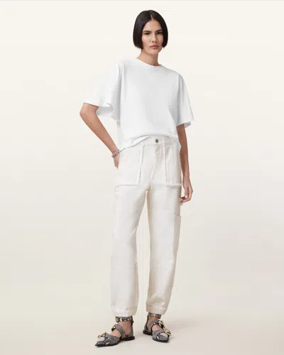 Allsaints Mila Tapered Cargo Denim Trousers In White
