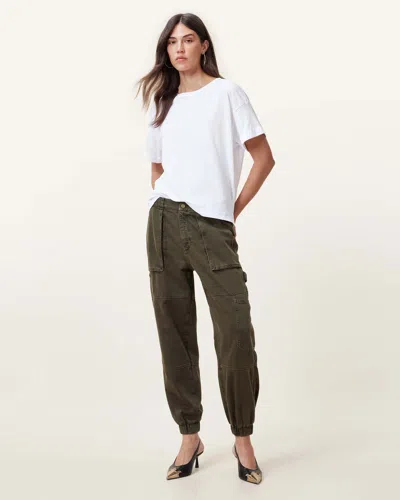 Allsaints Mila Tapered Slim Fit Denim Trousers In Khaki Green