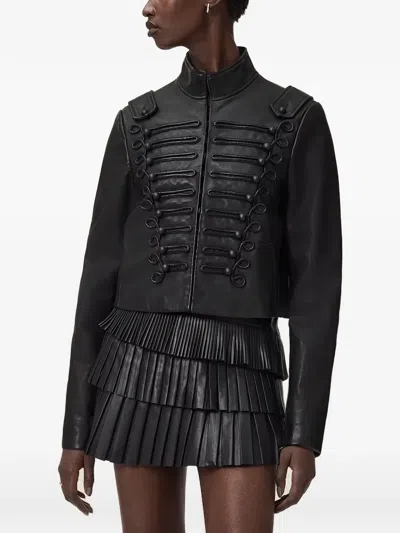 Allsaints Military-inspired Braided Cropped Jacket In Black