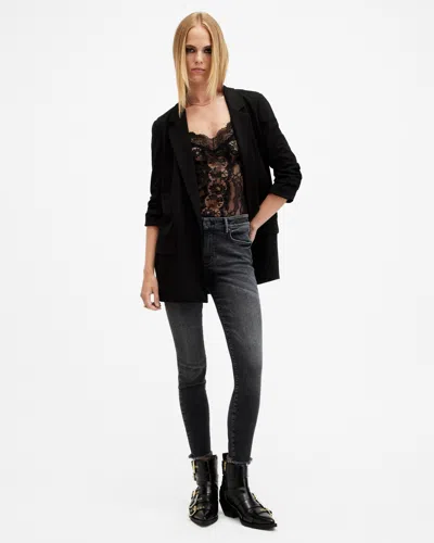 Allsaints Miller Push Up Skinny Fit Denim Jeans In Washed Black
