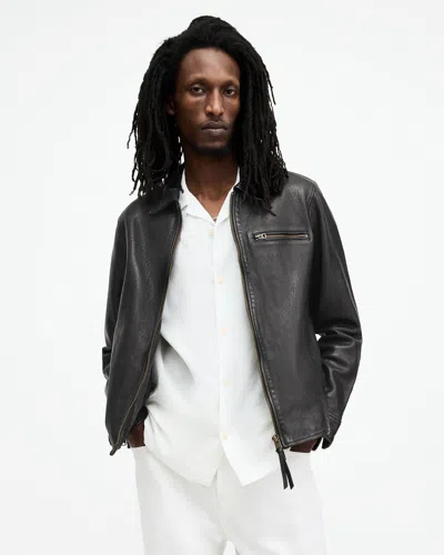 Allsaints Miller Zip Up Leather Jacket In Black