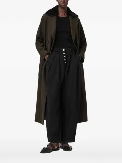 Allsaints Millie Shearling Collar Wool Blend Long Coat In Animal Print