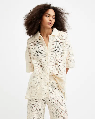 Allsaints Milly Crochet Top In Ecru White