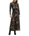 Allsaints Womens Kateri Hazel B Tia Graphic-print Long-sleeve Stretch-mesh Midi Dress In Charm Black