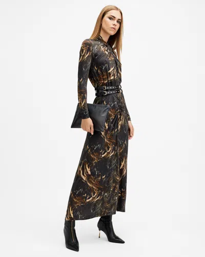 Allsaints Mina Slim Fit Printed Maxi Dress In Charm Black