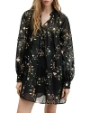 Allsaints Mindy Floral Long Sleeve Trapeze Minidress In Black