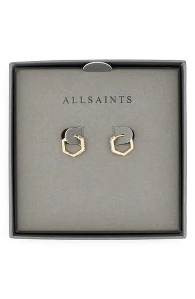 Allsaints Mini Crystal Hexagonal Hoop Earrings In Gold