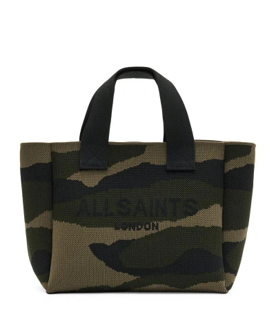 Allsaints Mini Knitted Camouflage Izzy Tote Bag In Green
