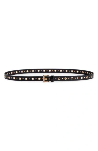 Allsaints Mini Pyramid Stud & Flat Eyelet Leather Belt In Black