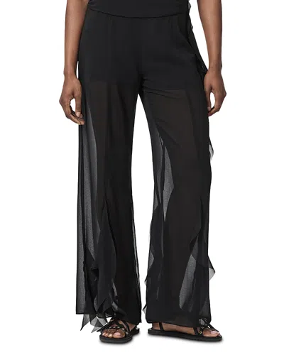Allsaints Minna Ruffled Wide Leg Trousers In Black