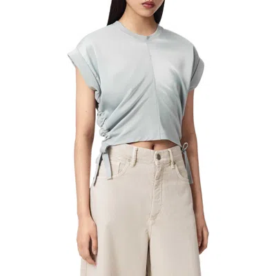 Allsaints Polyester Mira Cropped Satin Drawcord T-shirt In Blue