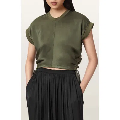 Allsaints Mira Cinched Side Satin T-shirt In Wild Green